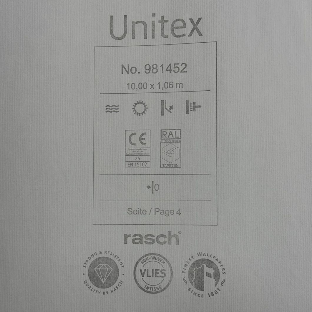 Шпалери вінілові на флізеліновій основі Rasch Unitex сірі 1,06 х 10,05м (981452)
