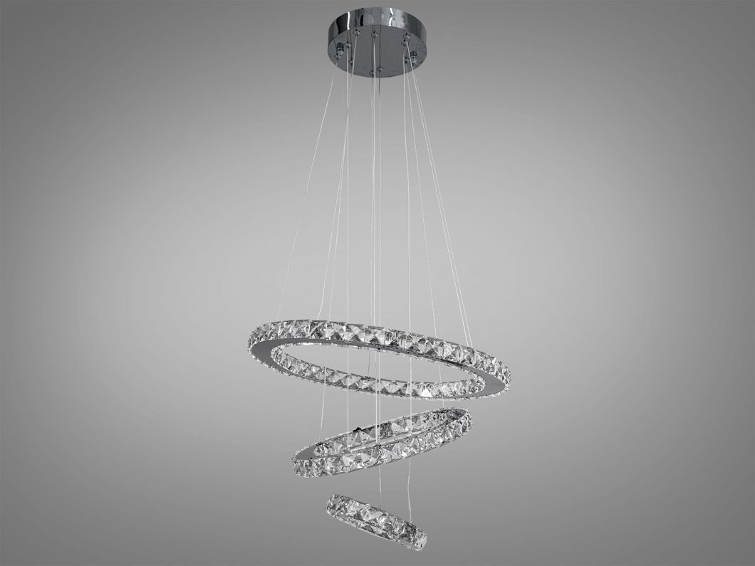 Стильна кришталева LED люстра на підвісах-тросах, 60W, хром