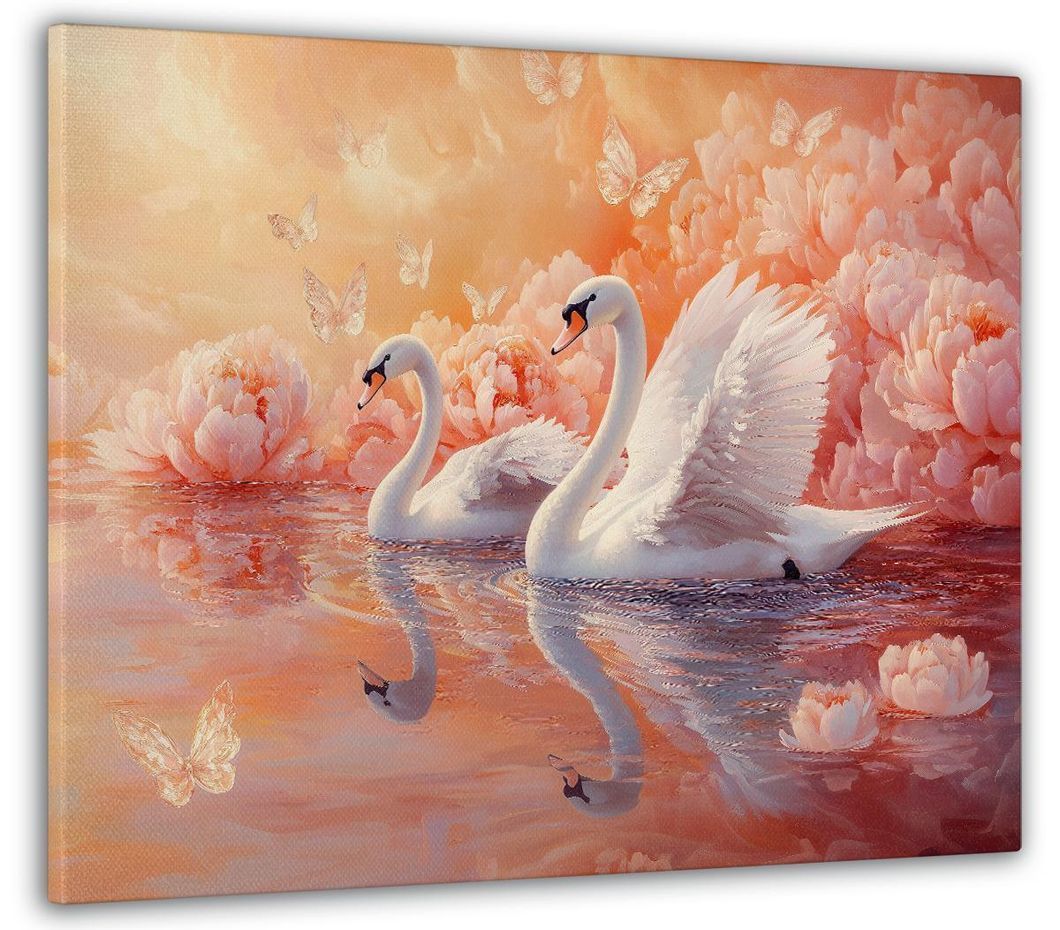 Картина на холсте МАKO " Лебеди на фоне пионов " 50x70 см MK10613_5070