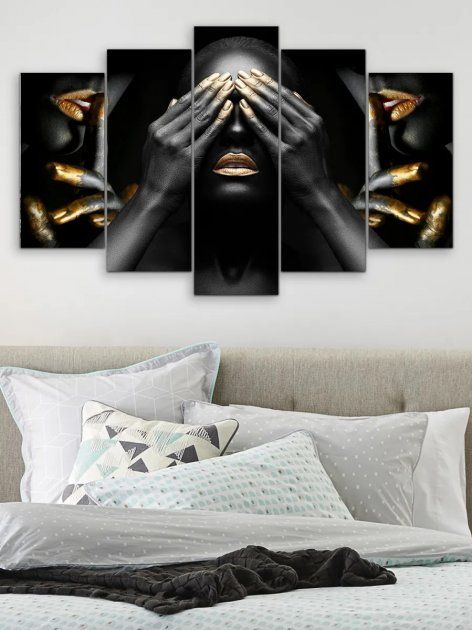 Модульная картина большая в гостиную/спальню для интерьера "Девушки в золоте" 5 частей 80 x 140 см (MK50194)