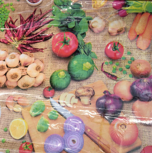 Клеенка на стол силиконовая без основы Овощи коричневый 1,35 х 1м (100-163), Коричневый, Коричневый