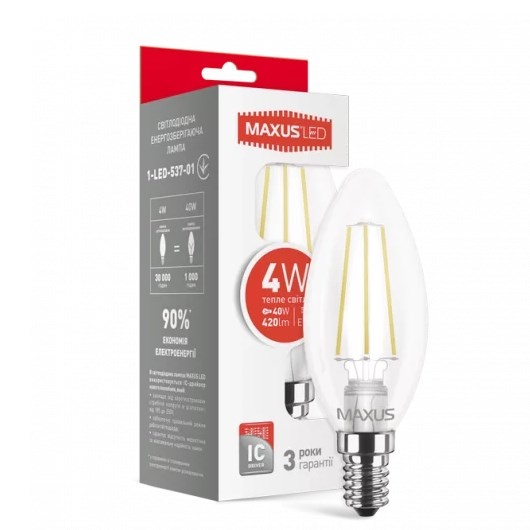 Лампа світлодіодна LED MAXUS C37 4W E14 теплий колір (1-LED-537-01)