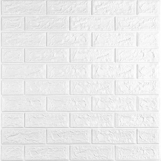 Панель стінова самоклеюча декоративна 3D під цеглу Білий Матовий 700х770х5мм (001-5M), Білий, Білий