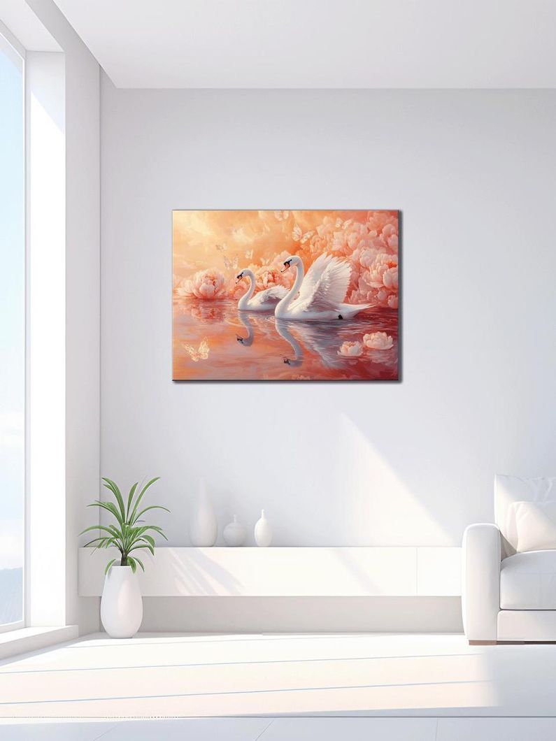 Картина на холсте МАKO " Лебеди на фоне пионов " 50x70 см MK10613_5070