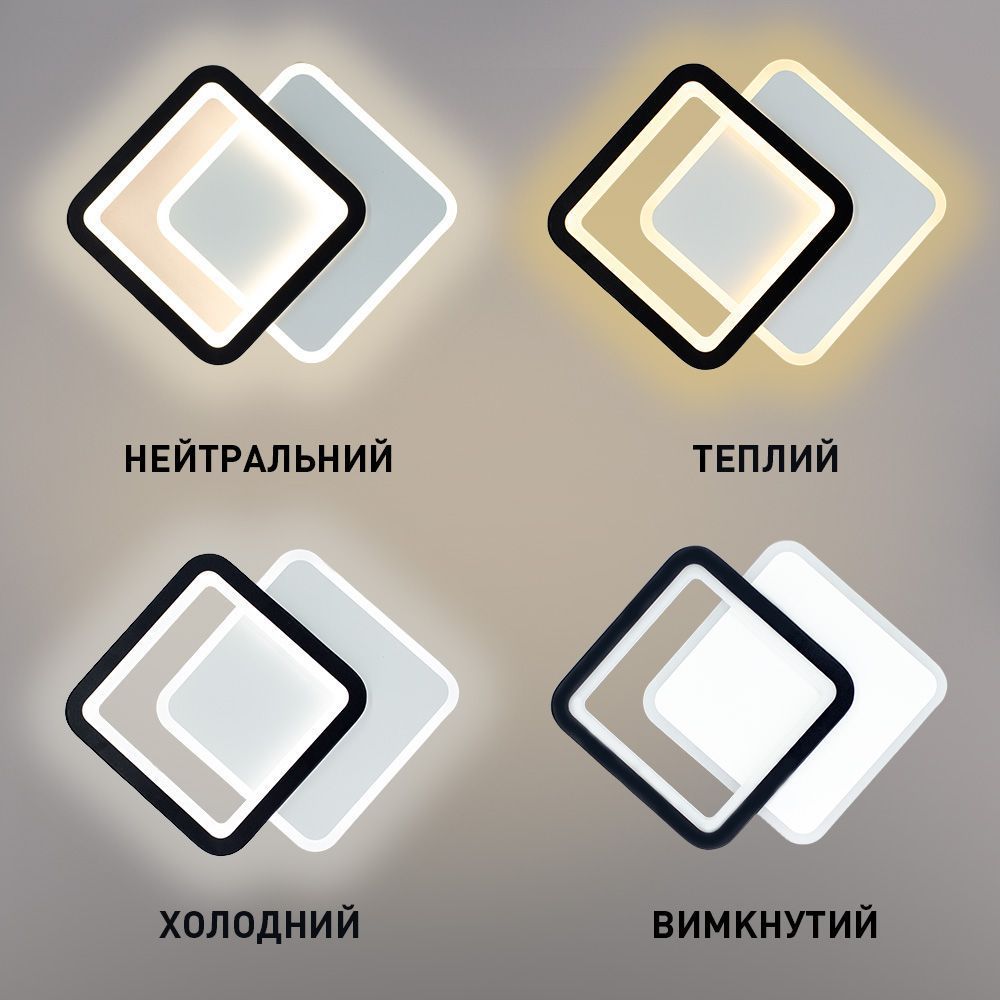 Настенно-потолочный светодиодный светильник-бра VIVA 2S 28 Вт 250&times;200&times;40 мм Черно-белый, чорний; білий