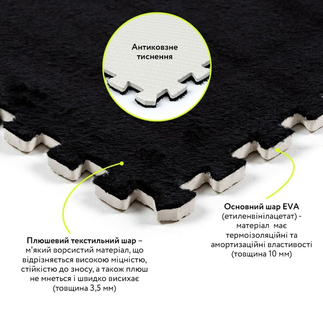 Підлога-пазл плюшевий ЧОРНИЙ 60*60*1cm (D) SW-00002079, Черный, Чорний