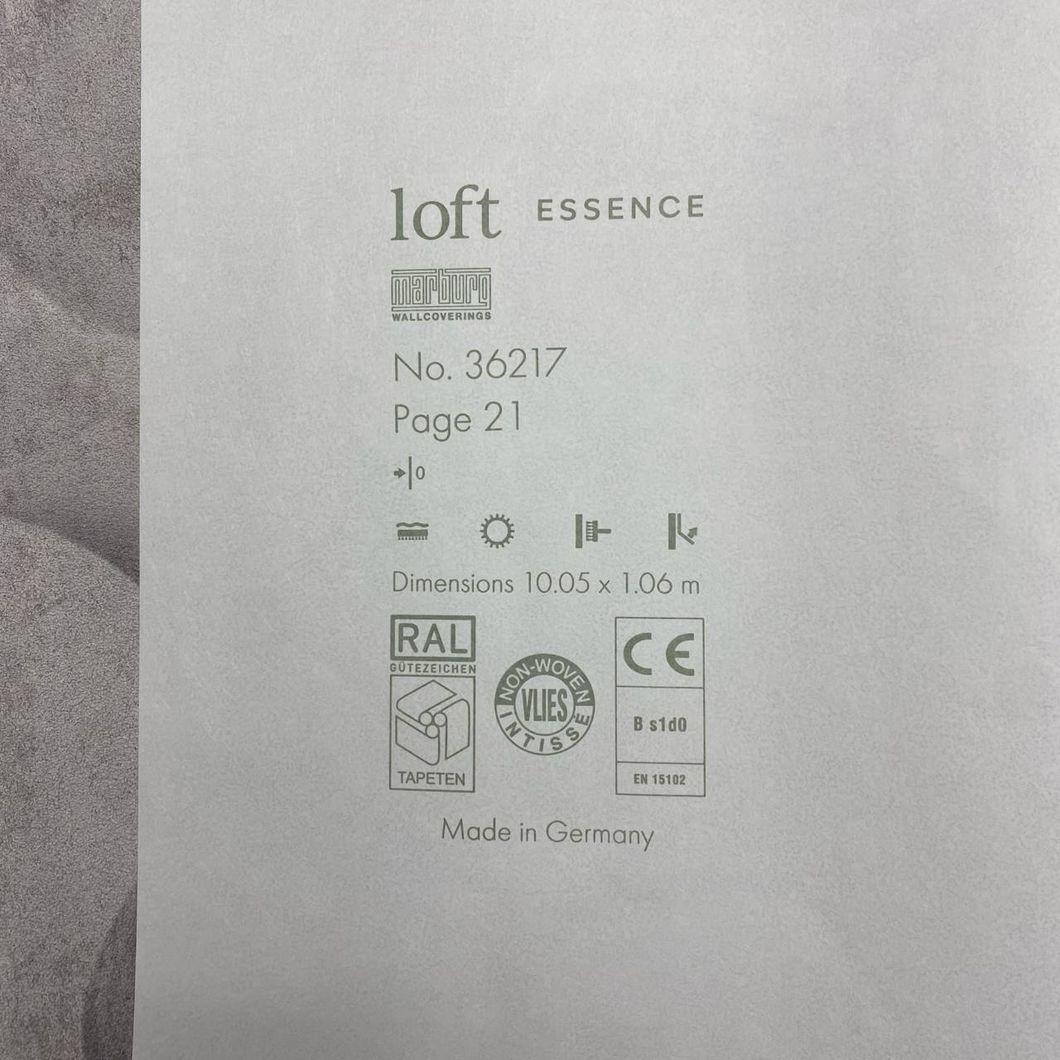 Шпалери вінілові на флізеліновій основі сірі Marburg Loft Essence 1,06 х 10,05м (36217)