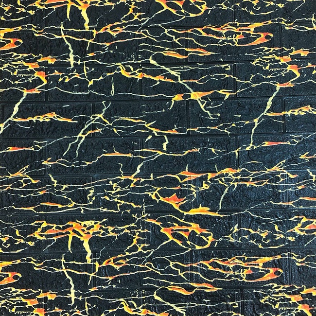 Панель стінова самоклеюча декоративна 3D під чорно-помаранчеву цеглу 700х770х5мм (024), Черный, Чорний