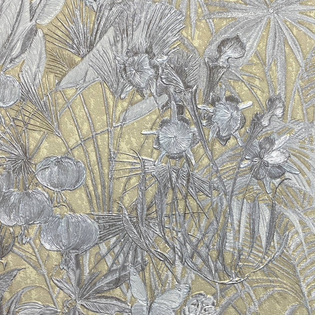 Шпалери вінілові на флізеліновій основі золотий фон срібні рослини Blumarine 5 (Emiliana Parati) 1,06 х 10,05м (29044)