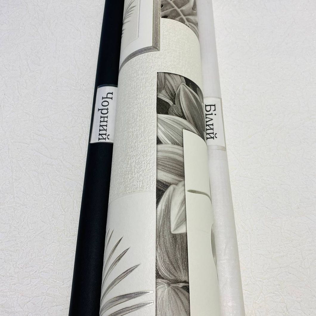 Вінілові шпалери на паперовій основі супер-мийка сірий фон сірі листя Слов'янські шпалери Expromt В49,4 0,53 х 10,05м (5839-10)
