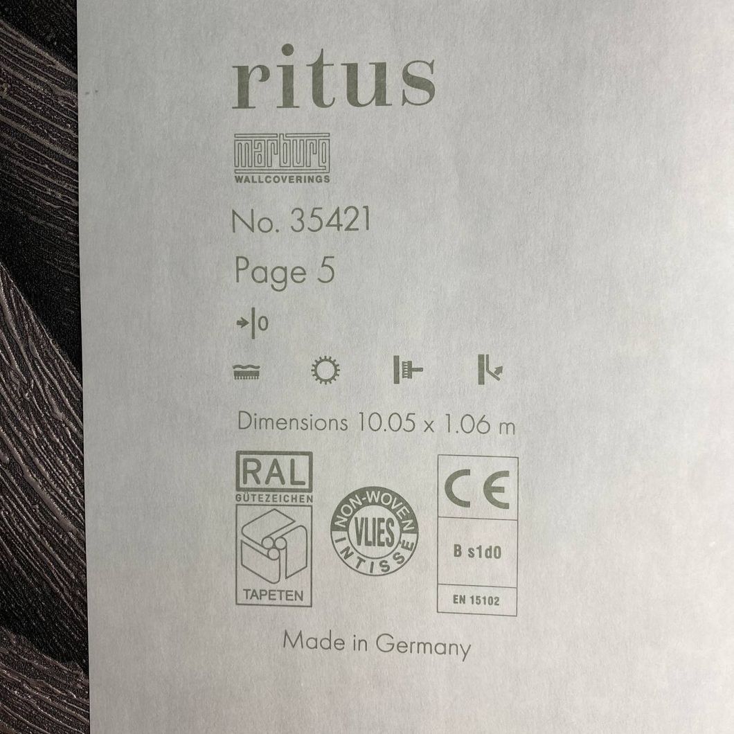 Обои виниловые на флизелиновой основе Marburg Ritus Темно серые 1,06 х 10,05м (35421)