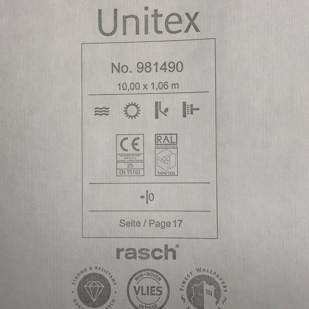 Шпалери вінілові на флізеліновій основі Rasch Unitex зелені 1,06 х 10,05м (981490)