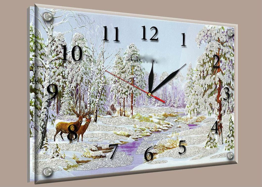 Годинник-картина під склом Зимовий ліс 30 см x 40 см (3846 - К321)