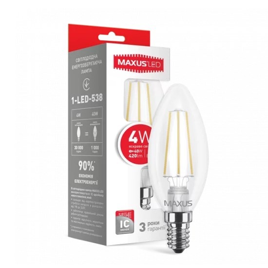 Лампа світлодіодна LED MAXUS C37 4W E14 яскраве світло (1-LED-538-01)